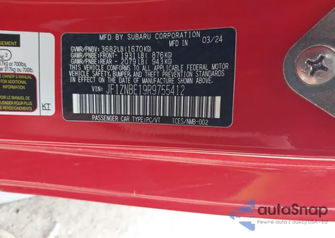 2024 Toyota Gr86 Premium z USA, uszkodzony, nr VIN JF1ZNBE19R9755412